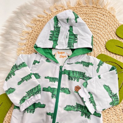 Inverno 2025 - Jaqueta Corta Vento Crocodilos - Branco e Verde